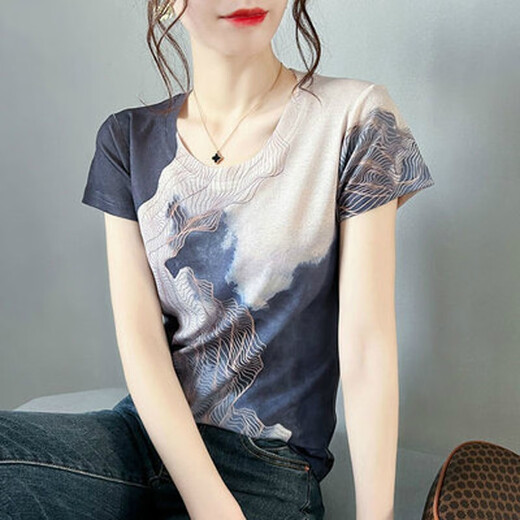 [Sonderpreis-Abholung] High-End Light Luxury Marke 2022 Sommer-Kurzärmel-T-Shirt für Frauen für das Retro-gedruckte modische Hemd für Frauen, schlank und schlank halbärmelig für Frauen Blue Butterfly (7027) XL (Empfohlen 121-130jin [Jin gleich 0,5 kg]))
