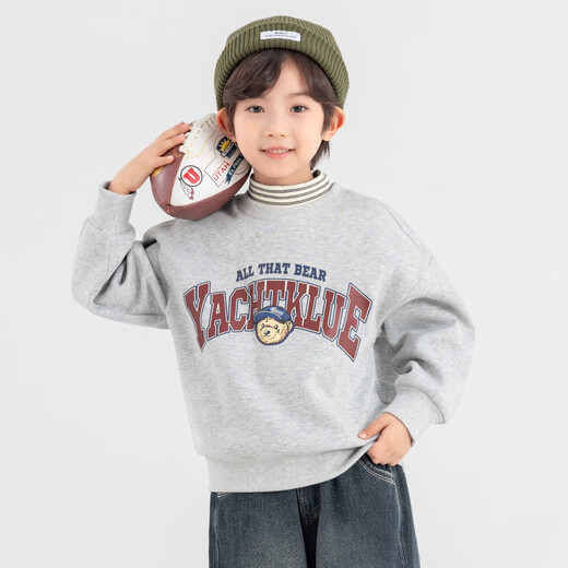 Duojia Bear Print Fake Two-piece Boys' Sweaters Winter Warm and Velvet Bottoming Children's Casual Sports Tops Trendy