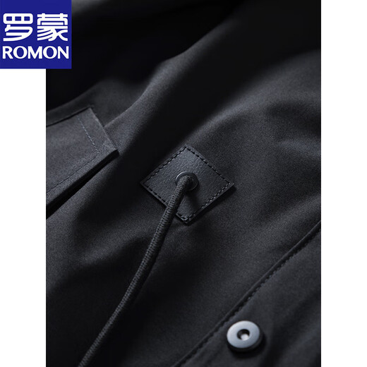 Romon Black Extra Large Size 2025 Spring and Autumn New Men's Hooded Mid-Length Parka Windbreaker Men Black XL