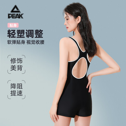 匹克泳衣女士高级感2025新款泡温泉连体平角大码显瘦专业竞速游泳衣 黑色+泳镜 M