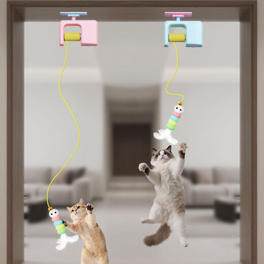 Guazhou Shepherd Cat Toy Electric Yo-Yo Retractable Automatic Lifting Cat Funny Stick Smart Hanging Door Cat Toy Self-Happiness and Relief from Boredom Electric Hanging Door Blue Model + Cat Funny Toy Feather Caterpillar