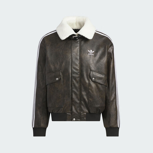 Adidas Clover Series Men's NEW PU PAD JKT Leather Jacket Short Cotton Jacket KF3691 Black M