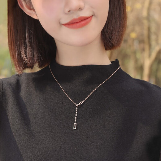 Chow Sang Sang 18K rose gold Yong series long ring necklace women's model with chain 92505N price 47 cm