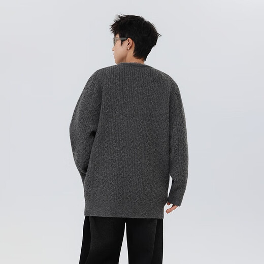 American retro twist design sweater for men and women, lazy henley collar loose pullover sweater for men and women, gray thick XL