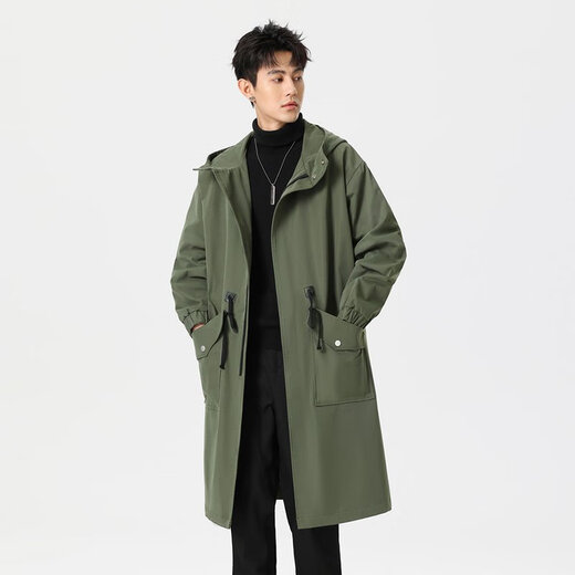 LOFVRANG cotton thickened warm mid-length windbreaker jacket men's autumn and winter large size loose fat casual coat knee-length cloak black cotton thickened 2XL suitable for 160 to 180 Jin Jin equals 0.5 kg