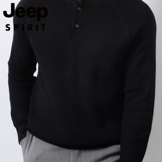 JEEP SPIRIT2025 new autumn henley collar men's yuppie sweater POLO bottoming shirt solid color thickened sweater trend white M