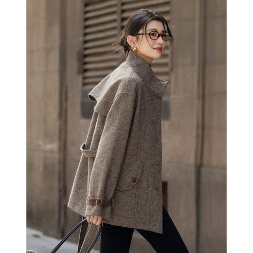 Demana Barn style outfit Winter retro workwear style old money sense sheep wool stand collar loose mid-length women's jacket