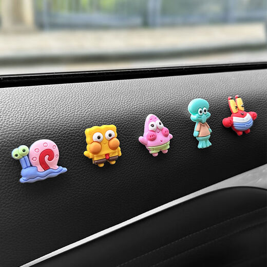 CLCEY car center console display screen cute ornaments SpongeBob SquarePants car rearview mirror small ornaments car Ocean family one-piece set with free traceless stickers