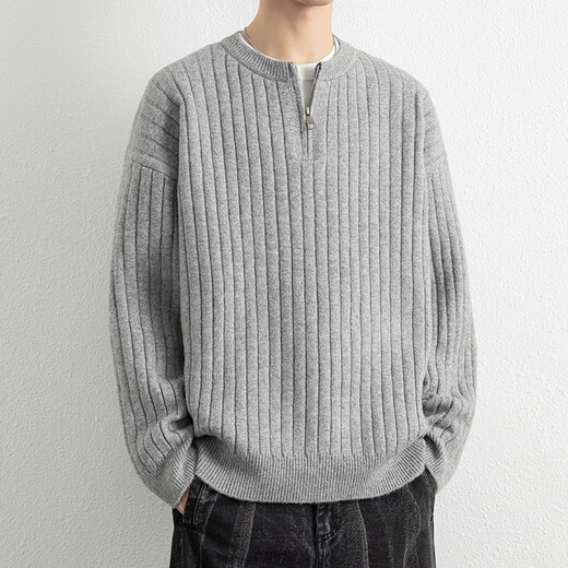 EGMO half-zip sweater for men in autumn and winter 2025 new loose American style Henry collar sweater textured sweater for men Chenguang Apricot 7023 M