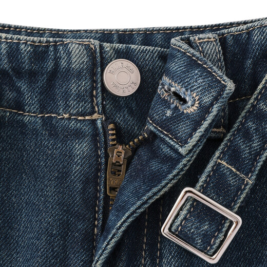 ELLE KIDS复古百搭弯刀休闲裤女童装女童冬季连腰保暖磨毛牛仔裤子