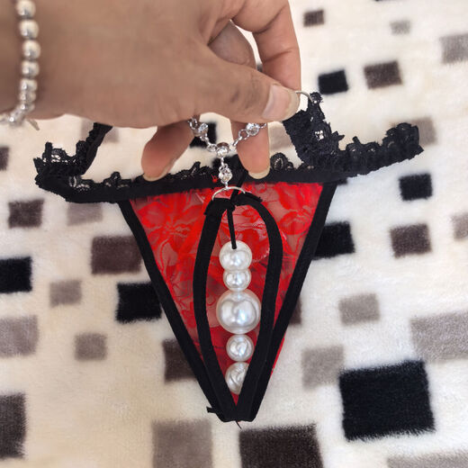 New men's lace thong sexy back hanging massage detachable beads stuffed into transvestite sexy play underwear white one size 80-135 Jin Jin equals 0.5 kg