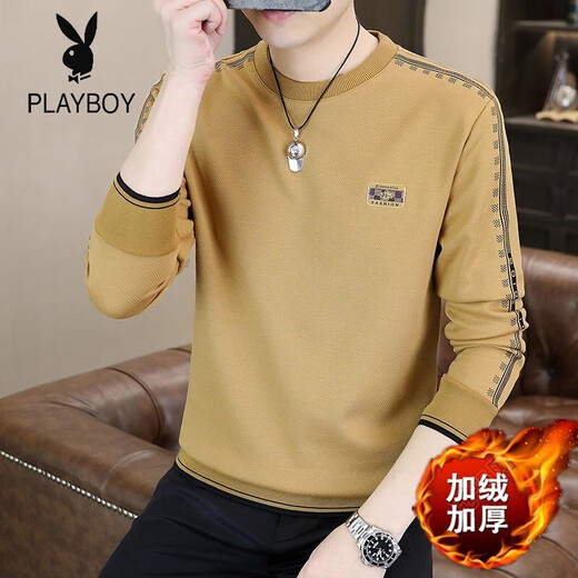 Playboy (PLAYBOY) Classic European Station 2025 Autumn and Winter New Men's Round Neck Velvet Sweatshirt Trendy Brand Fashion Pullover Bottoming Shirt White L