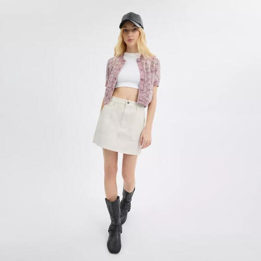 COACH Women's Skirt Slim Fit Cotton High Waist Commuting Summer Skirt Simple White One Size | 28