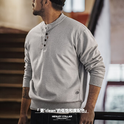 Maden workwear American retro Henry collar woolen sweatshirt half-breasted casual sports long-sleeved bottoming shirt men's spring floral gray M