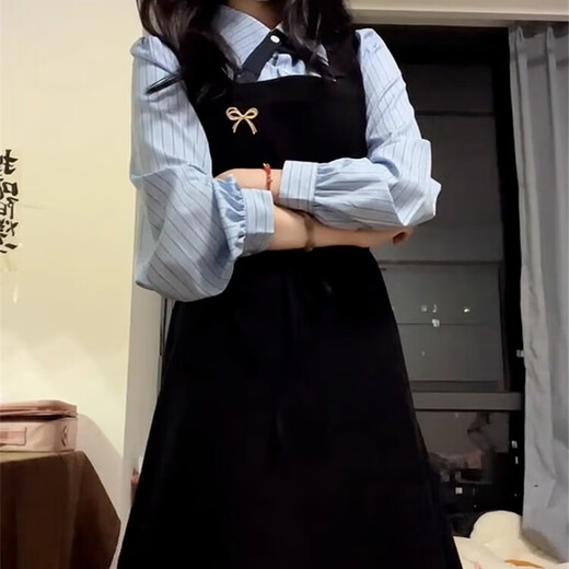 Lu Geli college style long-sleeved dress for women spring and autumn black outfit fake two-piece Korean style college style dress XL recommended 115-125 Jin Jin equals 0.5 kg