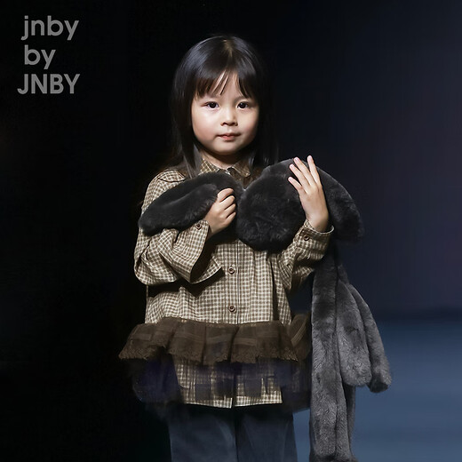 Jnby by JNBY The same style as the show, new Jiangnan Buyi children's long-sleeved shirt A-type loose 25 autumn girls 1P9212840 964/khaki coffee strip/grid 100 cm