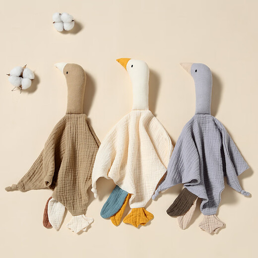 Jingmengyuan crumpled cloth soothing napkin baby can chew the doll sleep baby put to sleep pure cotton gauze little swan hand puppet gray bunny (goose) 1 pack