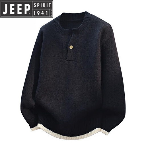 JEEP SPIRIT Jeep Henry Collar Plush Thick Sweater Men's Autumn and Winter 2025 New Loose Lazy Style Boys' Sweater WE25683 Black M