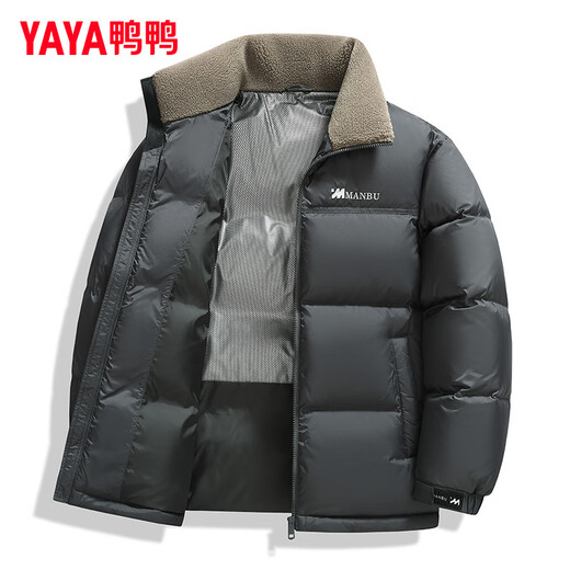 YAYA Down Jacket Men's 2025 Winter New Fashion Stitched Stand Collar Versatile Short Duck Down Thickened Warm Jacket HG Olive Brown XL