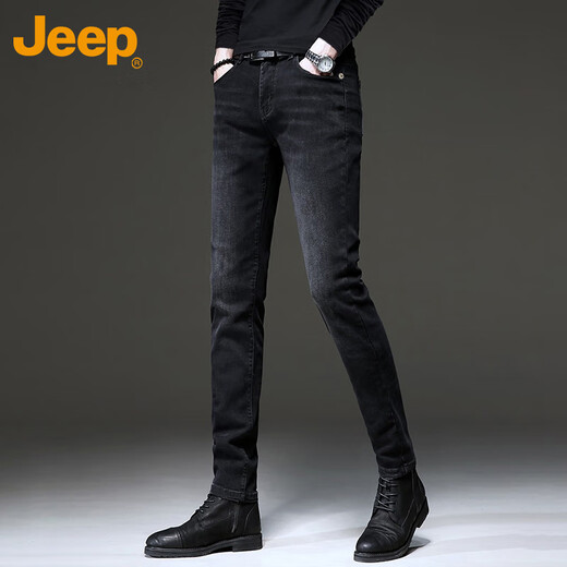 JEEP Jeep jeans men's autumn and winter high-end business trend stretch slim casual pants for men black gray 32