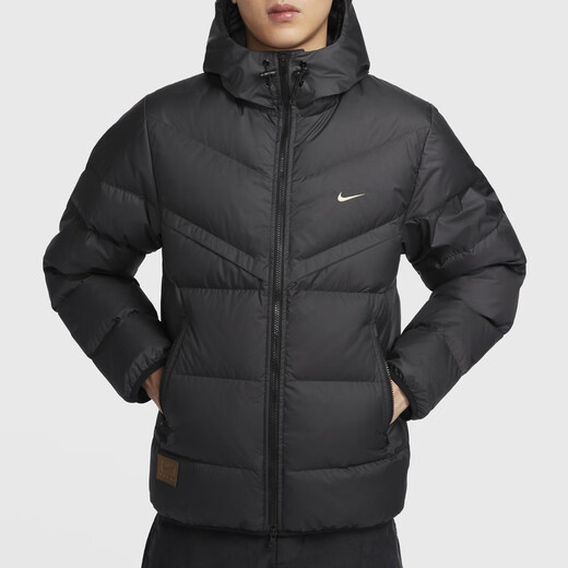 Nike Chaqueta de plumón resistente al viento para hombre, tejido cálido con capucha para invierno, NIKE STORM-FIT HQ4183 010 Negro M