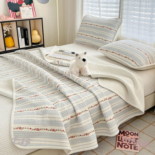 Xushansi's new one side pure cotton one side velvet bed cover double-sided winter tatami baby velvet sheets plus velvet milk velvet four seasons small green grid-green 150cm*200cm bed cover single piece