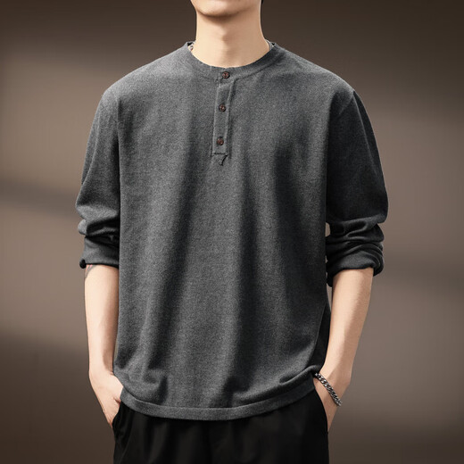 LUMILOTUS light luxury new brand high-end American retro Henry long-sleeved sweater men's autumn new fashion brand loose sleep dark gray S recommended weight 95-115Jin Jin equals 0.5 kg