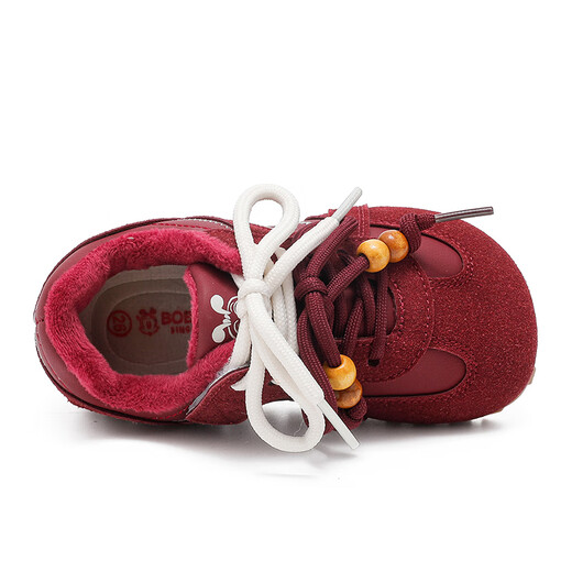 BOBDOG children's shoes, boys' winter comfortable and versatile functional shoes, 2025 women's plus velvet warm baby shoes, children's lightweight cotton shoes, wine red 23, suitable for feet 14.0cm long