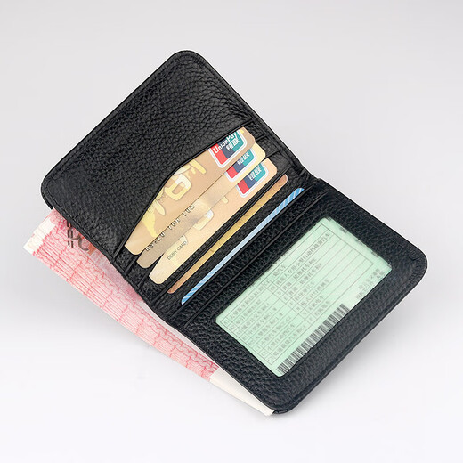 Goldlion Genuine Leather Wallet Men's Short Mini Simple Wallet Multifunctional Folding Soft Wallet Driver's License Card Holder Black