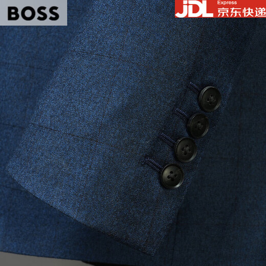 BOSS men's business suit top spring and autumn high-end sheep wool men's suit jacket plaid single suit blue 2XL 185/52B