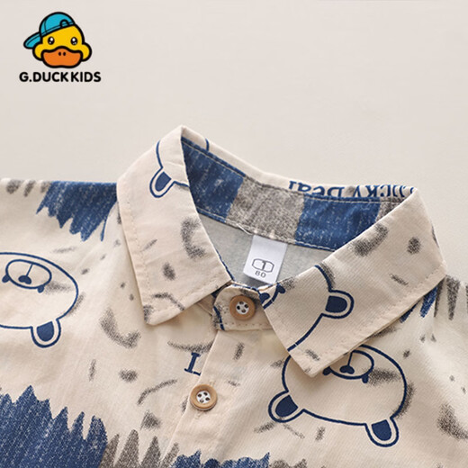 G.duck Little Yellow Duck Children's Cotton Shirt Children's Autumn Cotton Top Baby Long-Sleeved Shirt Boys Autumn Baby Ocean Blue L Whitewash Bear Spring and Autumn Style Cotton Shirt 80 cm Recommended height 65-75 cm