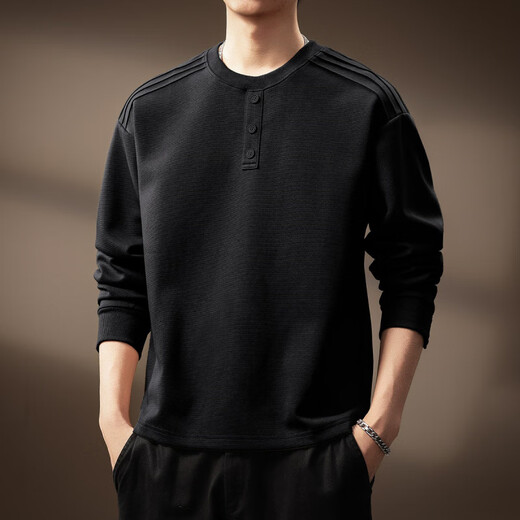 OLJ light luxury brand heavyweight Henry collar sweatshirt men's autumn design niche pleated long-sleeved T-shirt light coffee M suitable for 100-120Jin Jin equals 0.5 kg