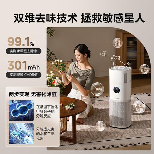 Midea Xingche series air purifier humidifier removes formaldehyde, removes smoke and odors, allergens, sterilizes and removes viruses, absorbs floating cat hair and pet hair, purifies and humidifies all-in-one machine, purifies and humidifies in one RX400 Pro
