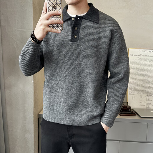 BULLDAMAN old money style sweater men's 2025 new Henry collar sweater autumn and winter trend D9018TP99 carbon gray XL