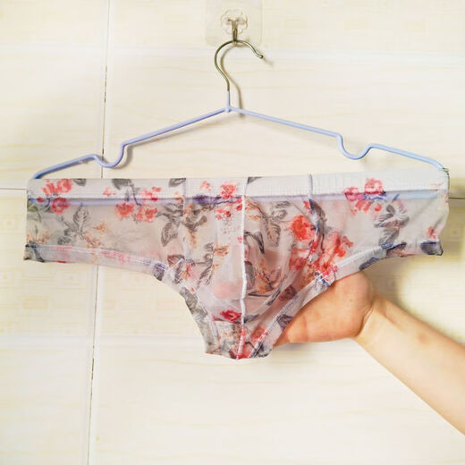 2 pieces of men's printed large pouch sexy boxer briefs U convex transparent mesh thong half hip coverage sports narrow hips Royal blue one size large S2-2 points 3 feet