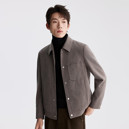 Lilang Light Fashion Men's Clothing, Down-filled Woolen Coat, Men's Lapel, Youth Commuting Warm Down Wool Jacket, Warm Brown Coffee (3Y) XL (175)