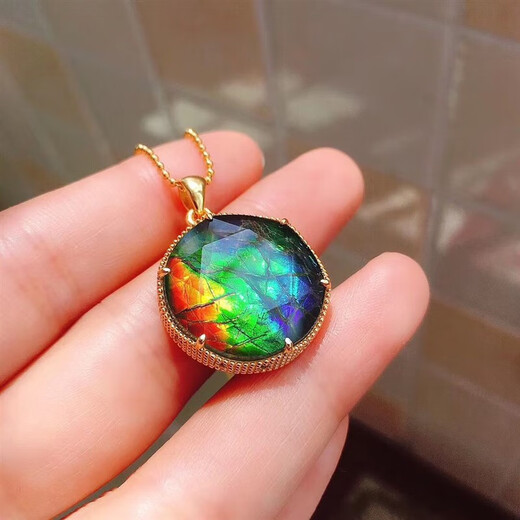 Junmin Canadian new other/other natural crystal/semi-precious stone necklace women's ammolite David satellite pendant