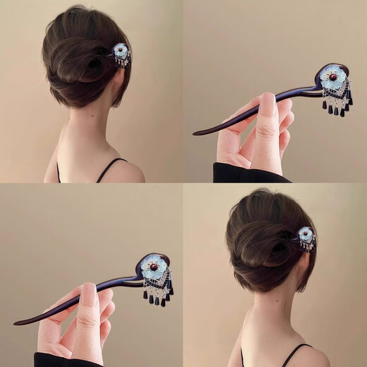 Pei Nanwei's temperament flower ebony hairpin for women, ancient style and high-end tassel hairpin, new Chinese style hairpin, Hanfu headdress, small flower tassel - 1 piece of sandalwood hairpin