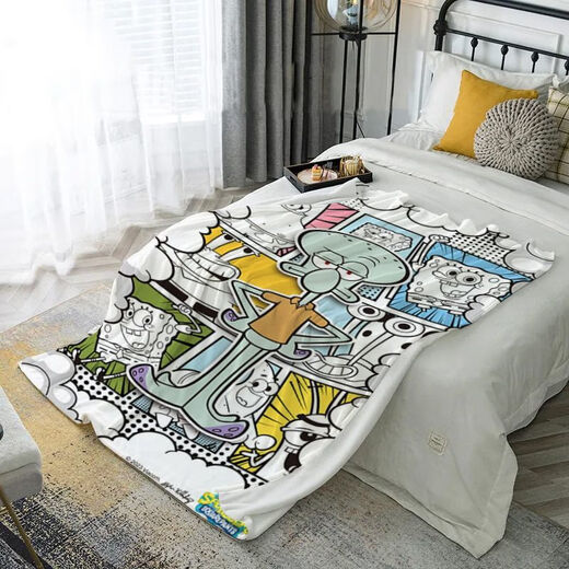 Spongebob cute cartoon pattern flannel blanket dormitory office dual-use nap blanket gt-6 70cm*100cm single layer small size-leg blanket