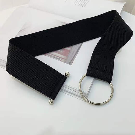 Jinbing women's belt black simple waistband elastic loose tight round buckle waist with sweater shirt fashion dress belt gold buckle black
