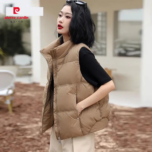 Pierre Cardin White Duck Down Vest Women's Outerwear Western Style Autumn and Winter 2025 Short Sleeveless Vest Jacket Black White Duck Down S Recommended 85--119 Jin Jin equals 0.5 kg