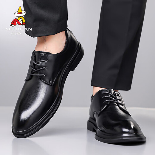 Scarecrow business casual leather shoes men's formal shoes dad derby shoes wedding shoes black 41