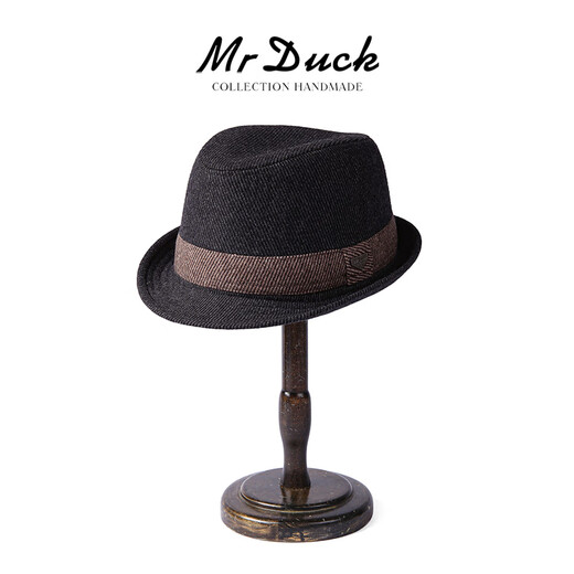 Mr DUCK winter woolen woolen hat middle-aged and elderly dad and grandpa retro jazz hat thickened and warm high-end British gentleman hat striped dark gray (handmade hat)-MW16092 M (suitable for 56-58cm head circumference)