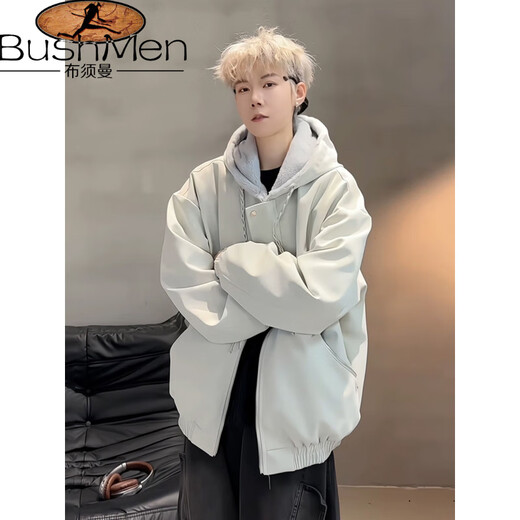 Bushman American PU leather mountain carving jacket men's winter velvet thickened warm and cold-proof cotton coat hooded jacket cotton coat black velvet style upgraded version M