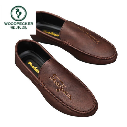 Woodpecker Herumn Neue Herren -Slipper 2025 Fahren lässige Lederschuhe Weiche einzige Kick Herren Trendy Street Shooting Internet Celebrity Schuhe D838 Black 39
