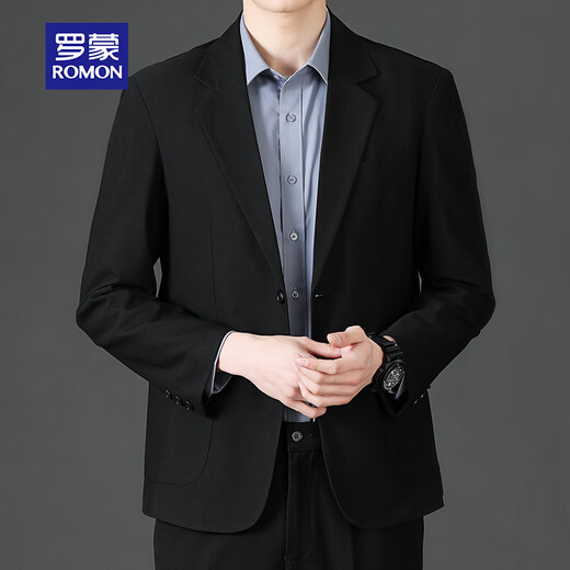 ROMON suit men's four seasons slim professional business formal top men's suit jacket casual men's black 2XL