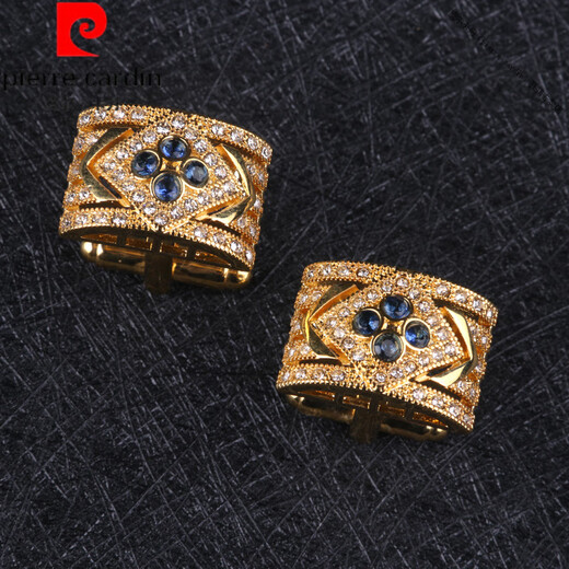 皮尔卡丹（pierre cardin）法国进口品质镀金深邃蓝袖扣男士简约法式衬衫袖钉西装袖口扣轻奢 深邃蓝勋爵袖扣