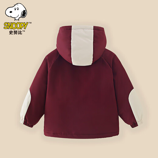 Snoopy (SNOOPY) children's clothing children's fleece jacket boys and girls hooded autumn and winter warm outdoor clothing top dark red 140