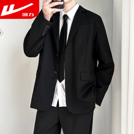 Pull back student suit suit men's loose casual black small suit handsome professional formal jacket DK black top black suit + shirt + trousers S