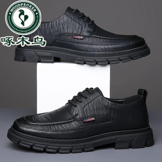 Woodpecker genuine leather men's shoes spring and autumn 2025 new casual business leather shoes trendy non-slip men's workwear casual board shoes 666 black Collection and purchase priority delivery 40